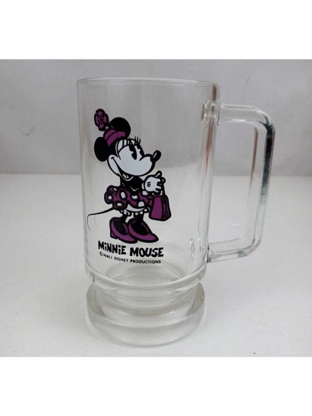 Vintage Walt Disney Productions Pink Minnie Mouse Collectible Drinking Glass Mug
